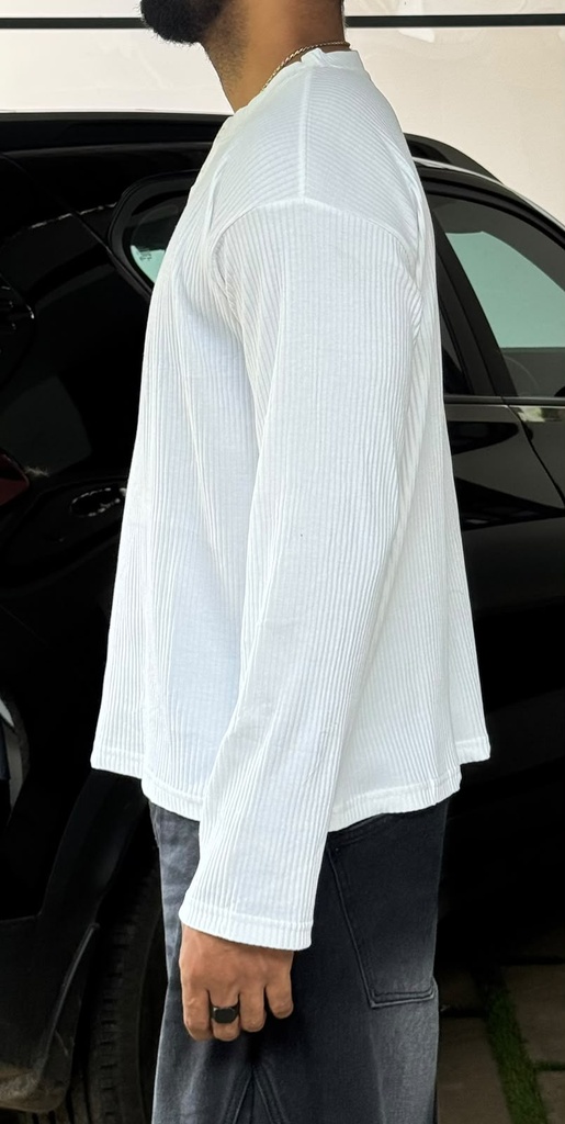 Line Textured White Henley- image needs to be updated
