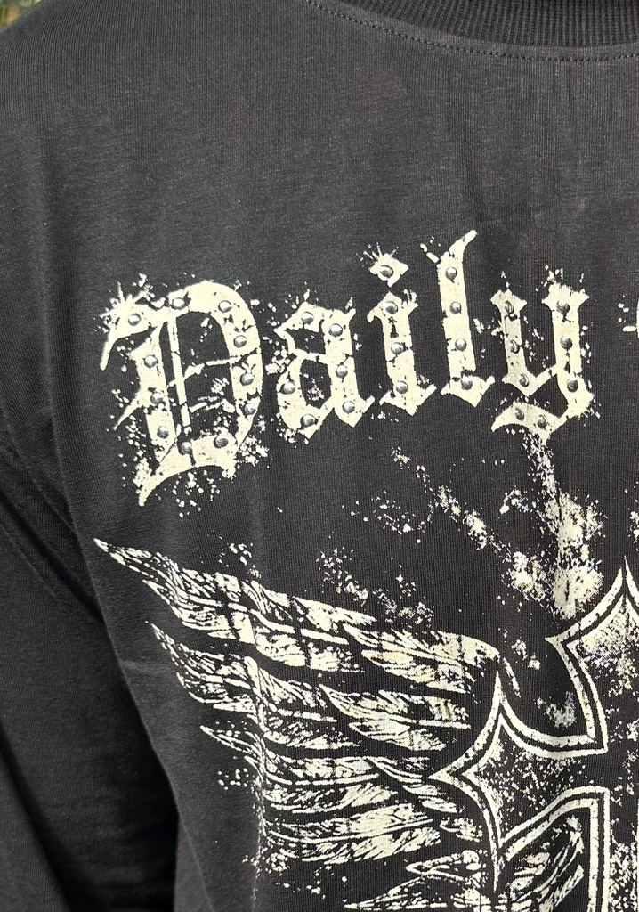studded Daily Chaos fullsleeve black tshirt