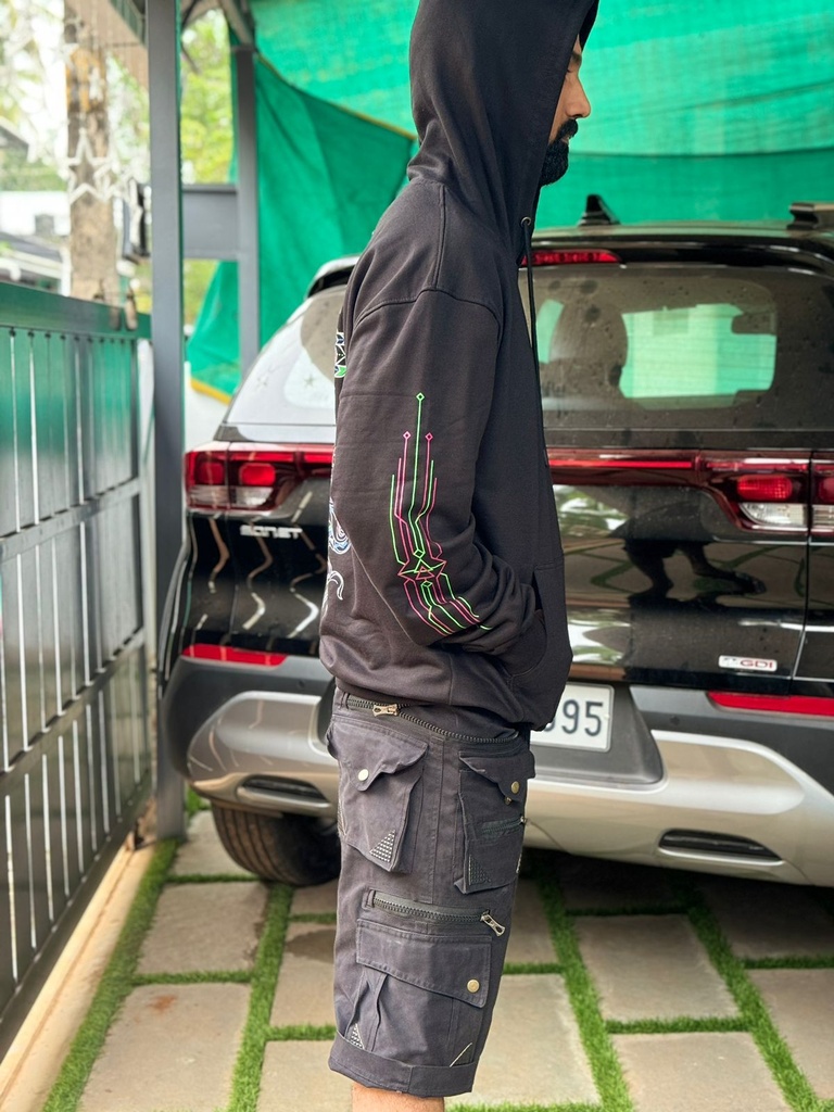 Psychedelic Hoodie Octopus Design UV glow.