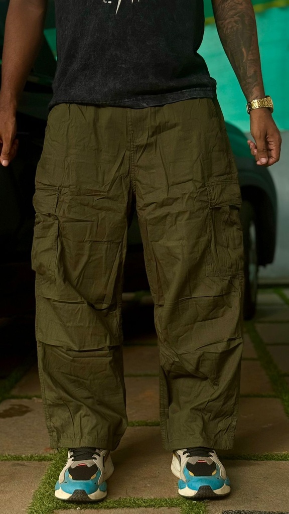 Cotton cargo pocket pants Green