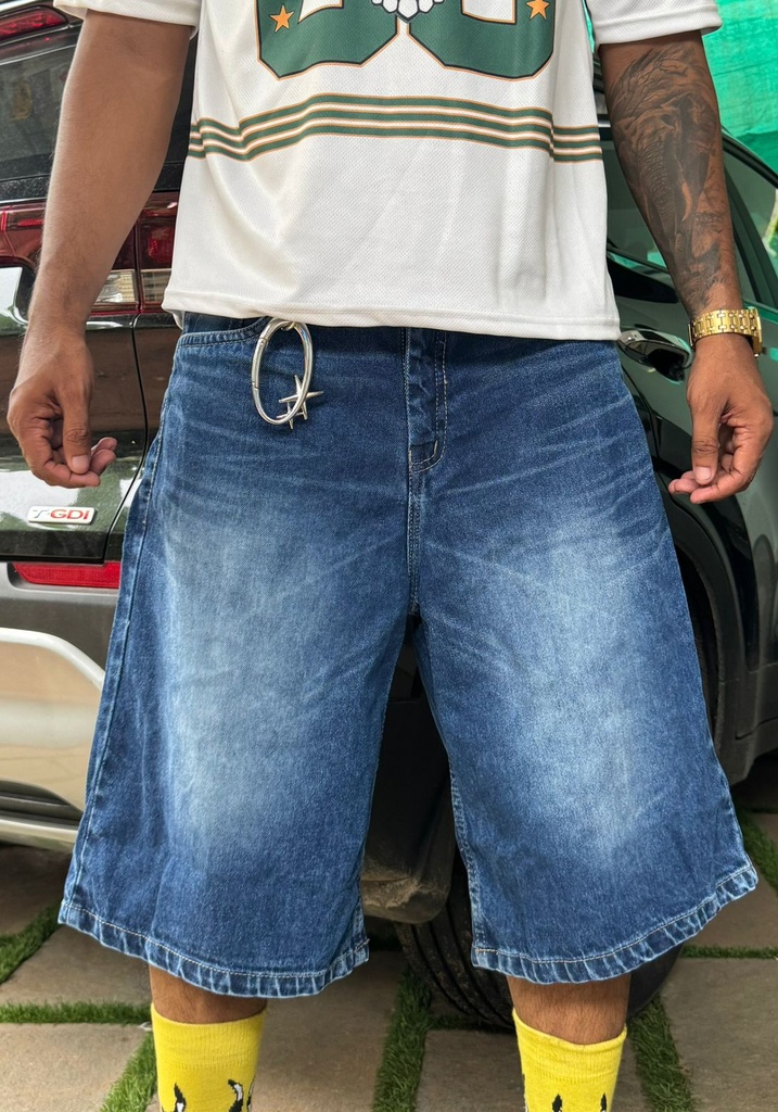 Dark Blue Embroidery Jorts