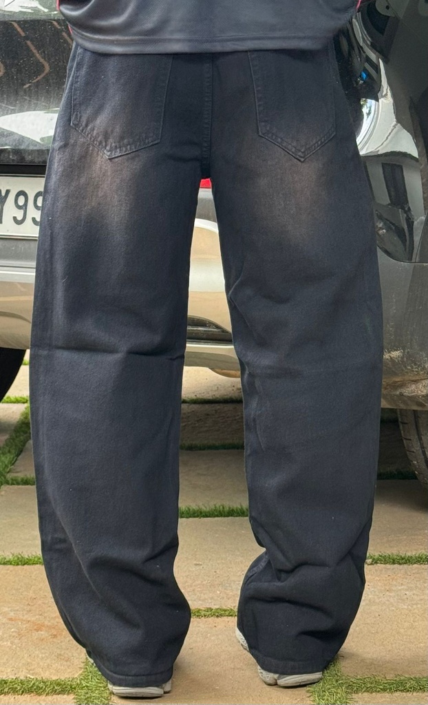 Dark BLACK n Brown line whisker Baggy Rustwash  Jeans