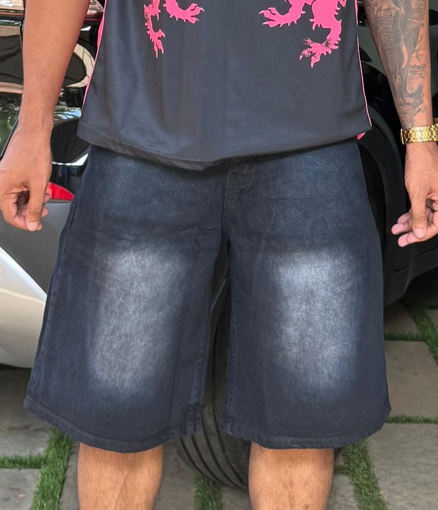 Black Embroidery Jorts