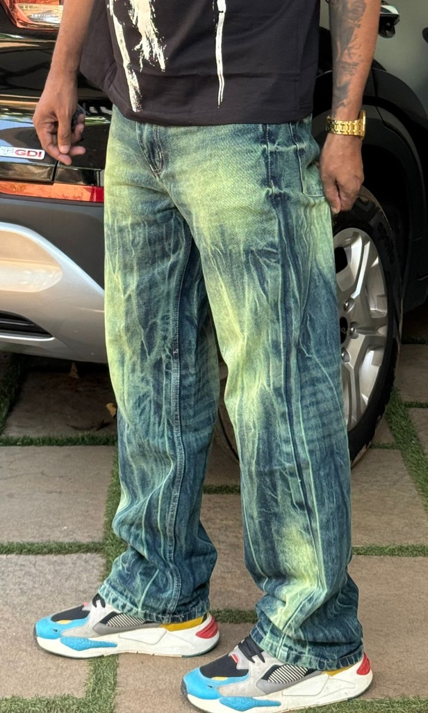 Straight fit special wash green and blue