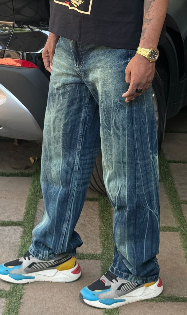 Straight fit special wash Brown and blue