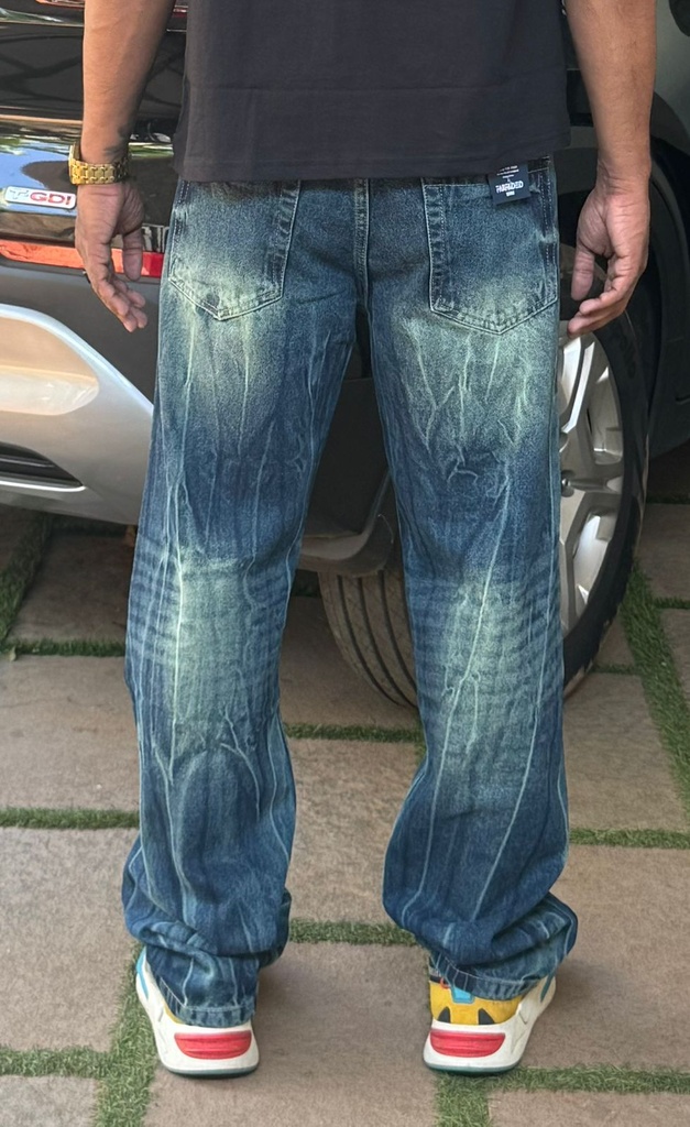 Straight fit special wash Brown and blue