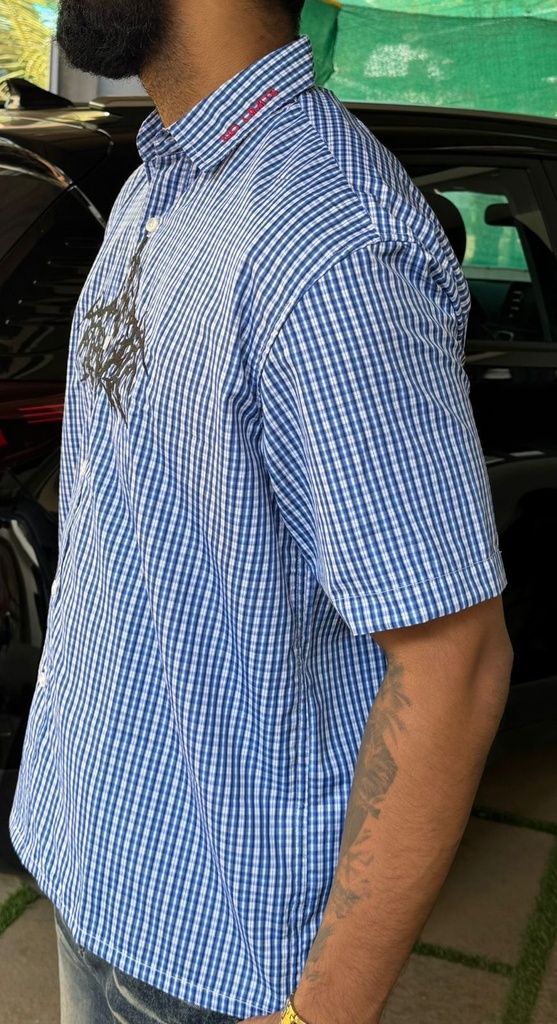 Embroidery Blue check shirts - boxy fit (polyester)