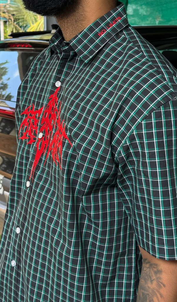 Embroidery Green check shirts - boxy fit (cotton)