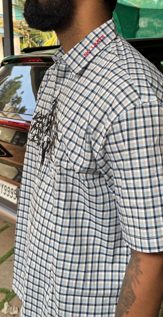 Embroidery yellow check shirts - boxy fit (cotton)