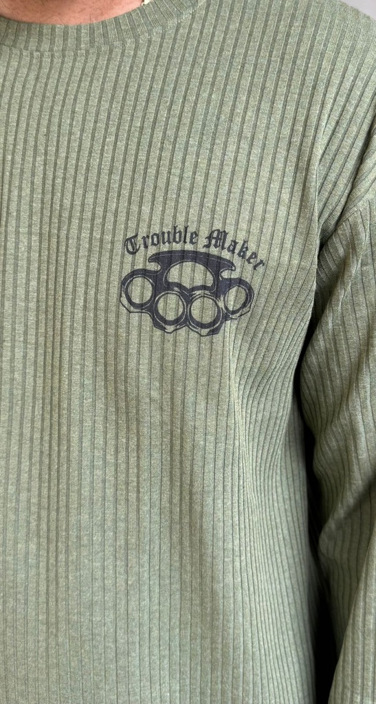 Olive green Textured Fullsleeve Tshirt