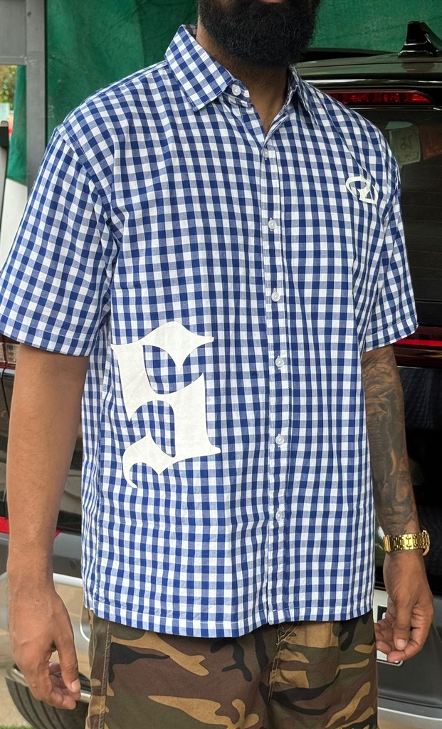 Printed Blue Check boxy Shirt