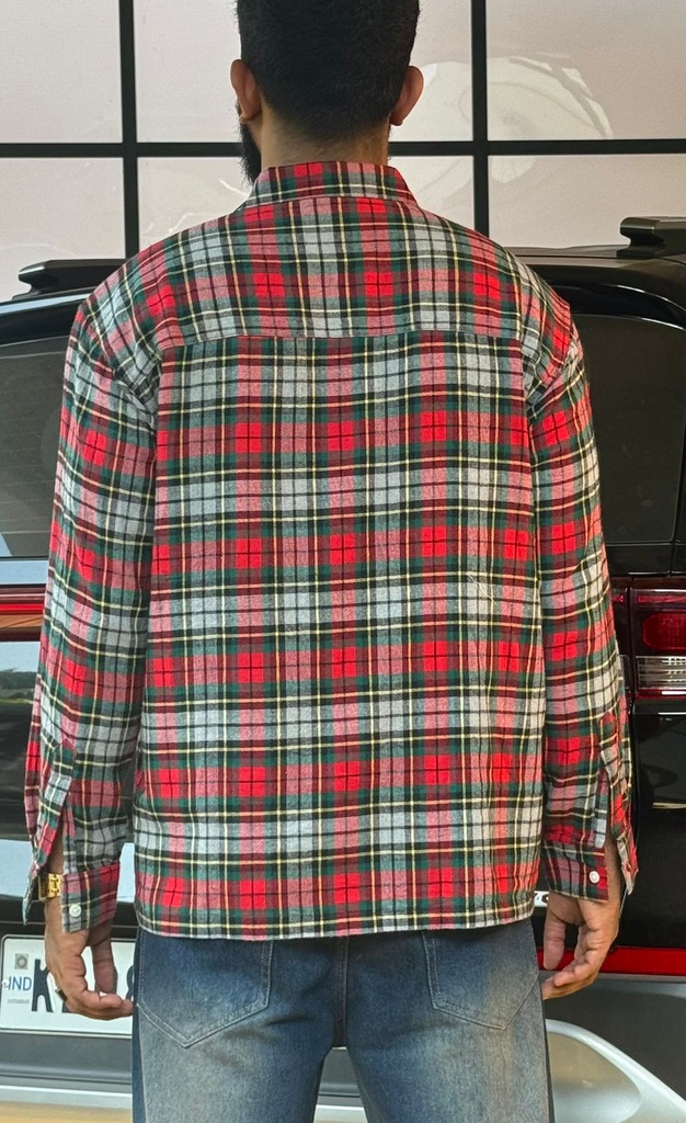 Red grey green fullsleeve Flannel boxy Shirt