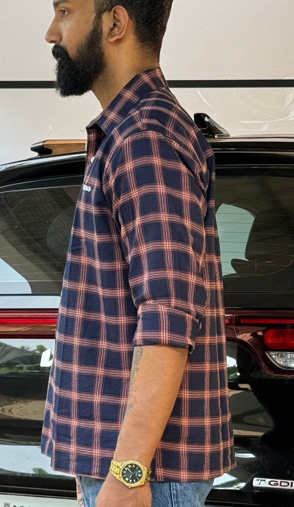 Dark Blue brown check shirt