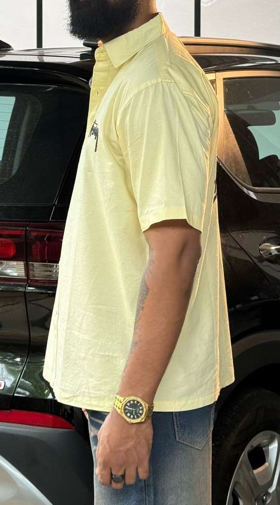 stuss embroidery Yellow boxy shirt