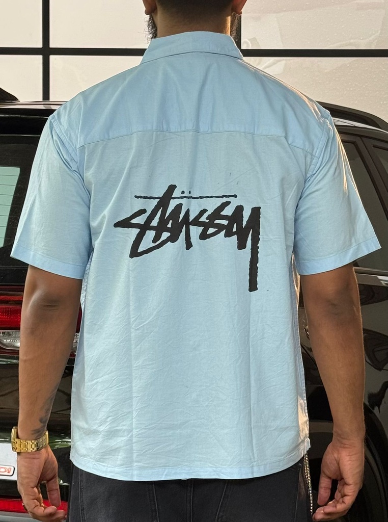Stuss embroidery Blue boxy shirt