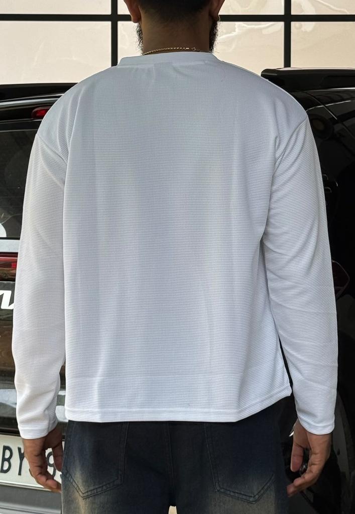 polyester White waffle knit Henley