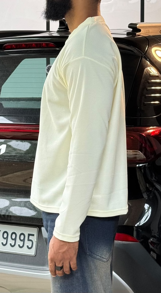 polyester Cream waffle knit Henley
