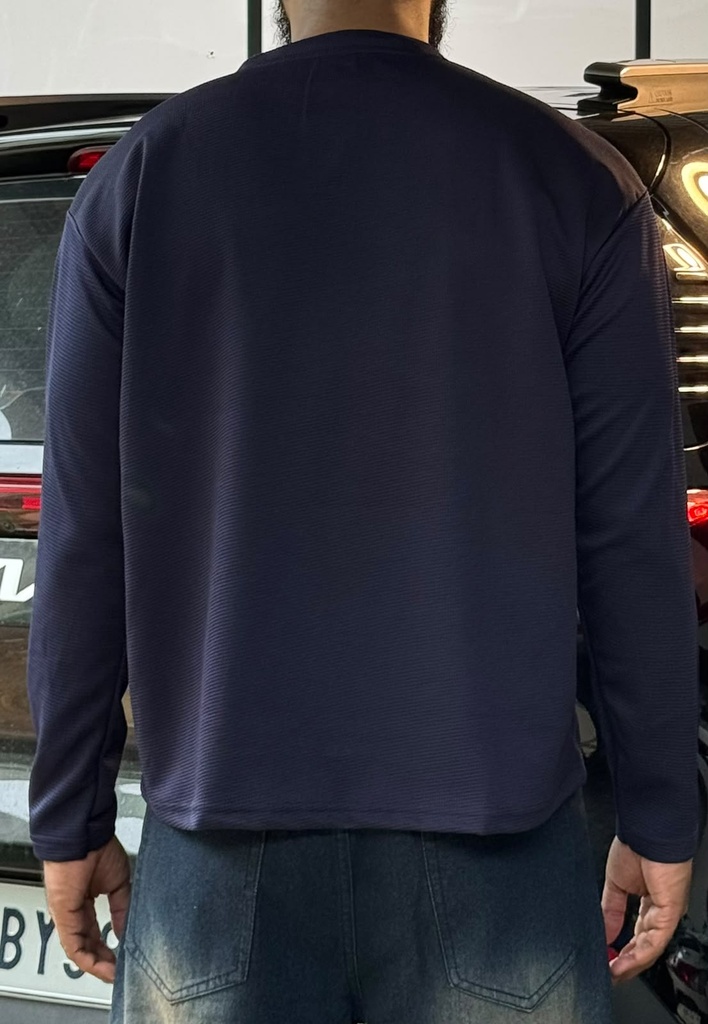 polyester Navy Blue waffle knit Henley