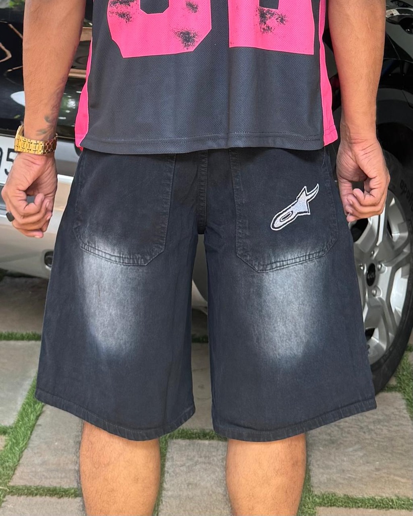 Black Embroidery Jorts