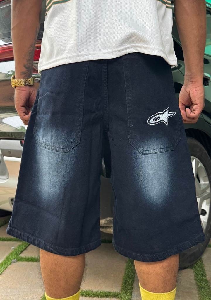 Black Embroidery Jorts