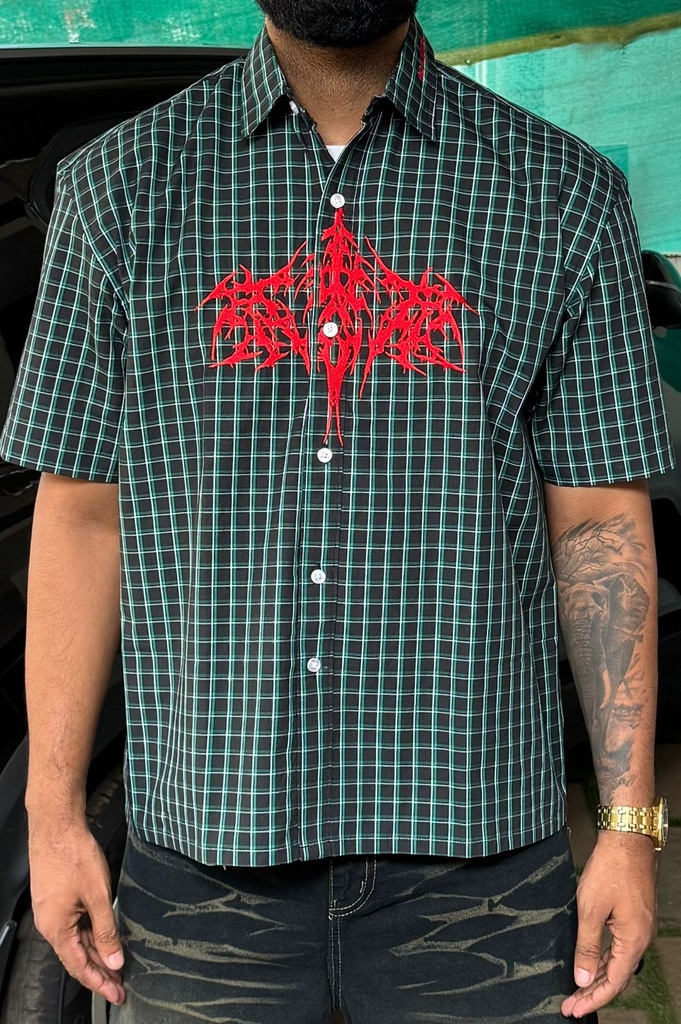 Embroidery Green check shirts - boxy fit (cotton) restocks soon