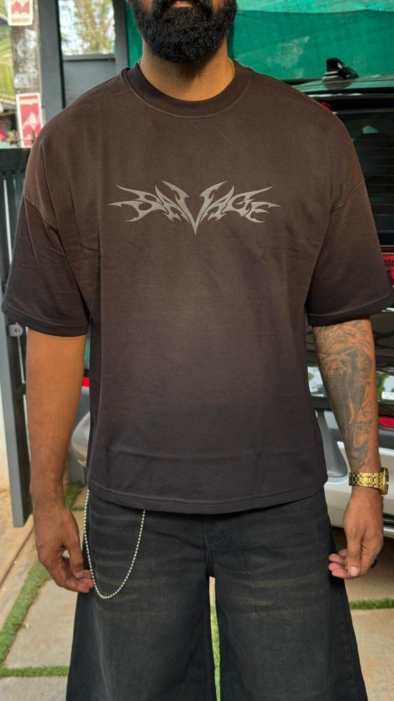 SAVAGE Black and brown faded dropshoulder tshirt