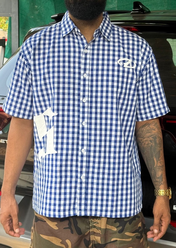Printed Blue Check boxy Shirt