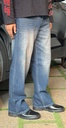 Dark Blue Straight Fit Jeans - light brown shade