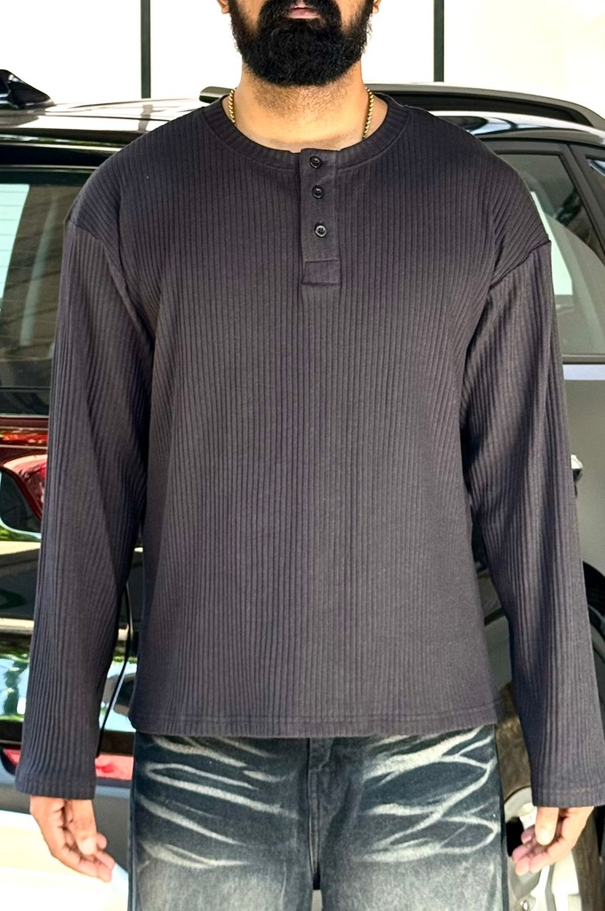 Textured Black Henley - restocks