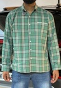 Light green, white check shirt