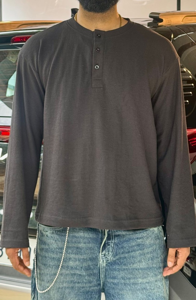 Waffle knit  Black Henley