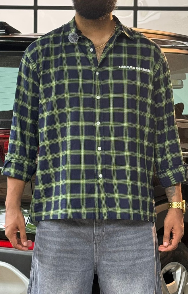Dark Blue Green Big checks fullsleeve boxy Shirt