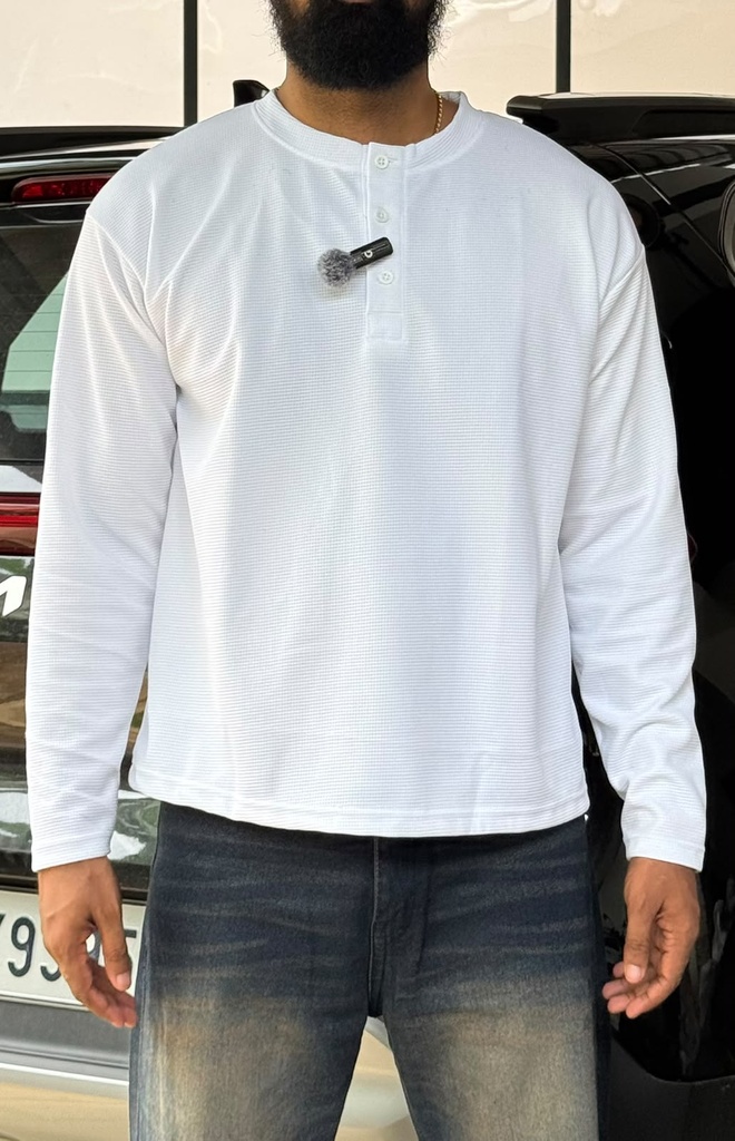 polyester White waffle knit Henley