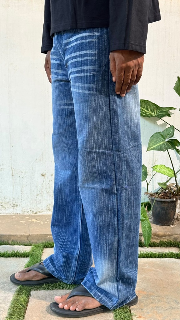 slub blue straight fit jeans