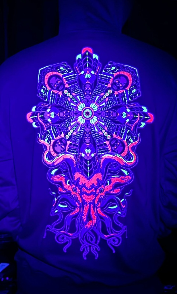 Psychedelic Hoodie Octopus Design UV glow.