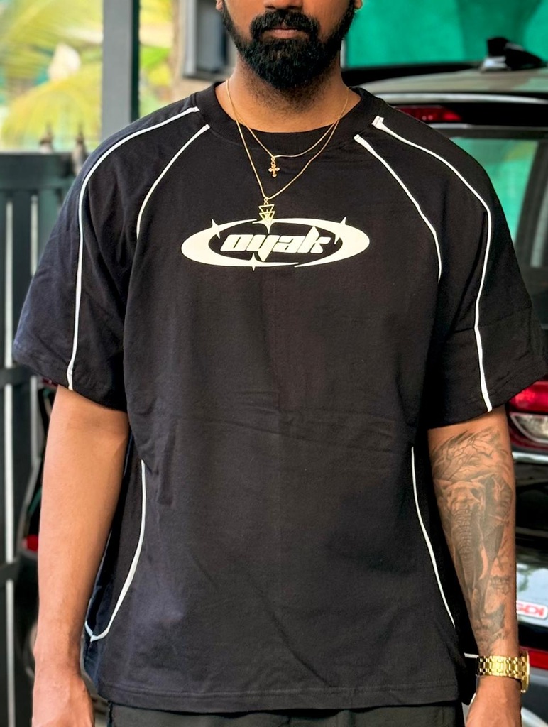 230GSM puff oversized piping tshirt - BLACK