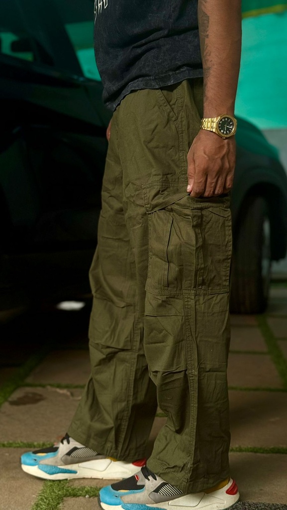 Cotton cargo pocket pants Green