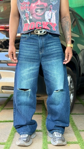 Blue and ~Blue~ fade baggy jeans knee patch