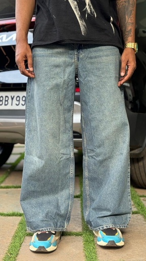 Dark blue baggy vintage wash jeans HM