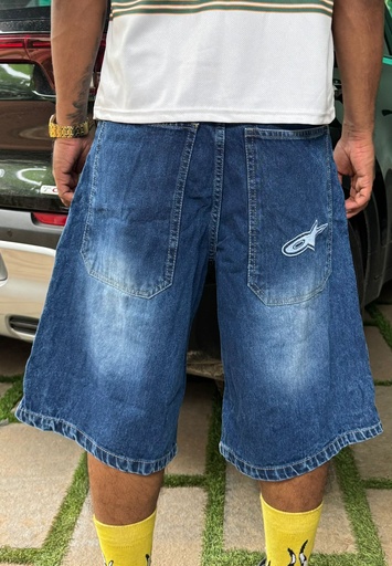 Dark Blue Embroidery Jorts