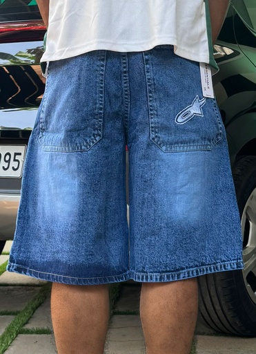 Dark Blue Embroidery Jorts