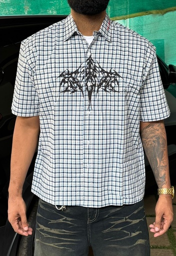 Embroidery yellow check shirts - boxy fit (cotton)