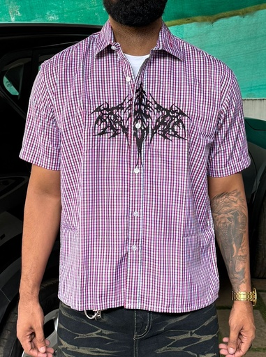 Embroidery RED check shirts - boxy fit (polyester)