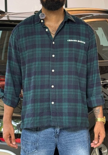 Dark Green Dark Blue Flannel boxy Shirt