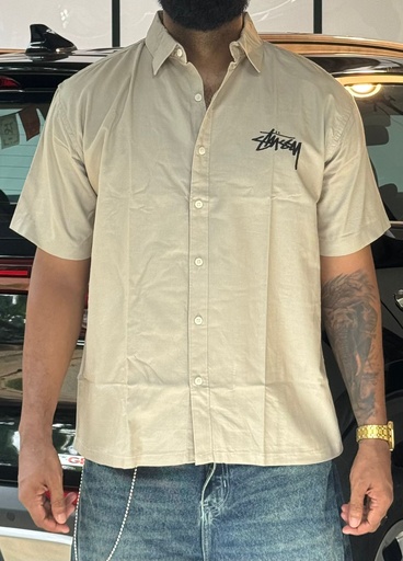 Stuss Embroidery Beige Boxy shirt
