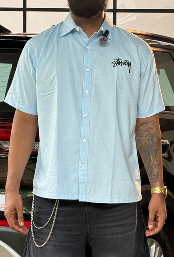 Stuss embroidery Blue boxy shirt
