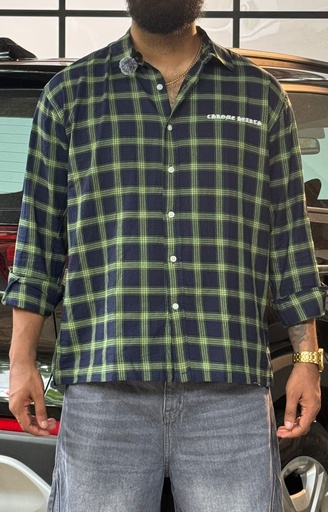 Dark Blue Green Big checks fullsleeve boxy Shirt