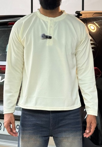 polyester Cream waffle knit Henley